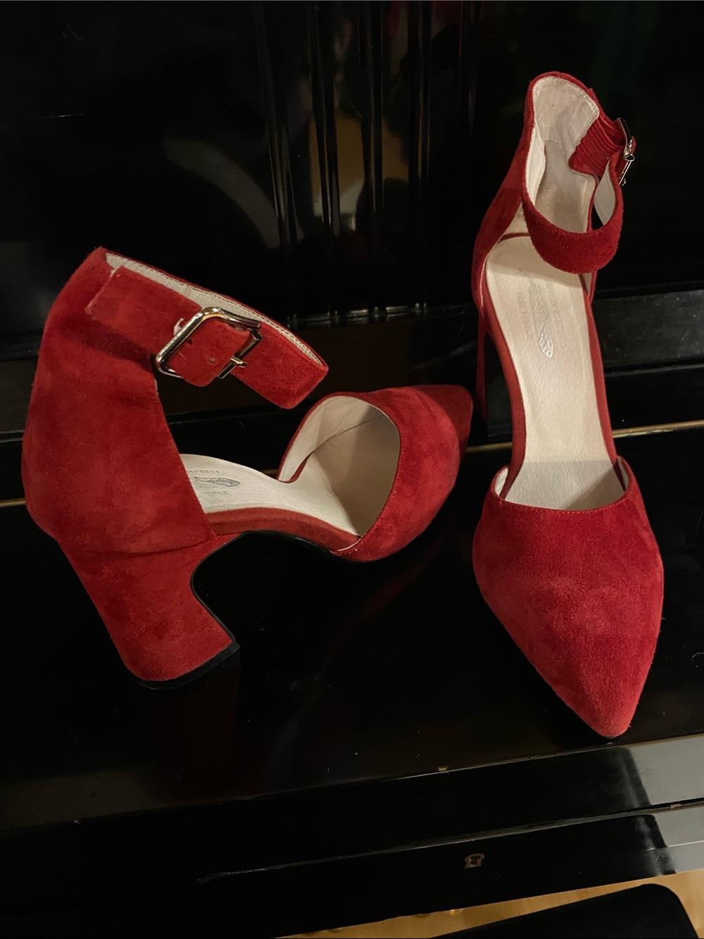 Jeffrey Campbell Free People Red Suede Pointed Toe Ankle-Strap Block Heels